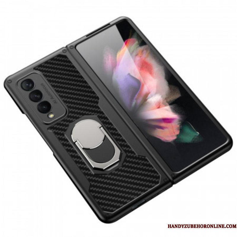 Hoesje voor Samsung Galaxy Z Fold 3 5G Koolstofvezel Ringsteun Gkk