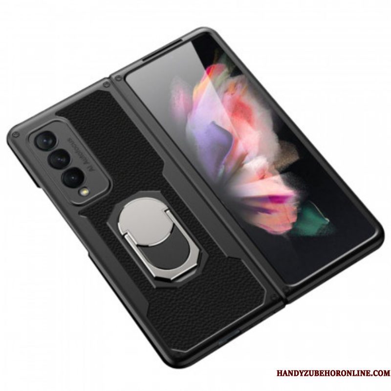 Hoesje voor Samsung Galaxy Z Fold 3 5G Leren Litchi Ring-support Gkk