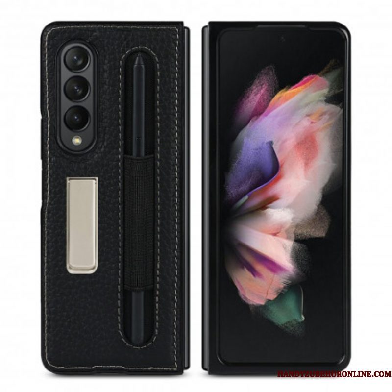 Hoesje voor Samsung Galaxy Z Fold 3 5G Litchi Lederen Standaard