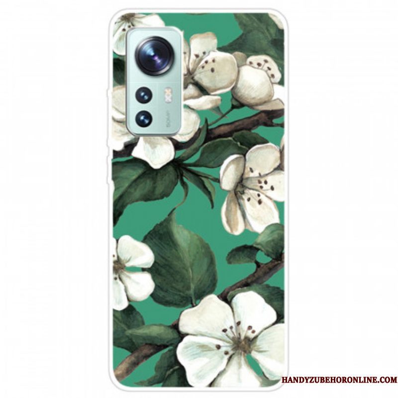 Hoesje voor Xiaomi 12 Pro Siliconen Witte Bloemen