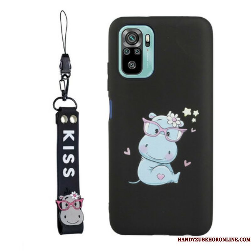 Hoesje voor Xiaomi Redmi Note 10 / 10S Nijlpaard Met Kiss Lanyard