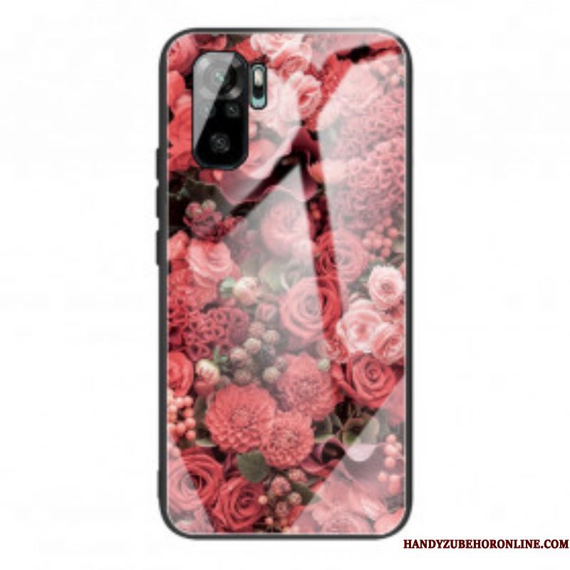 Hoesje voor Xiaomi Redmi Note 10 / 10S Rose Bloemen Gehard Glas