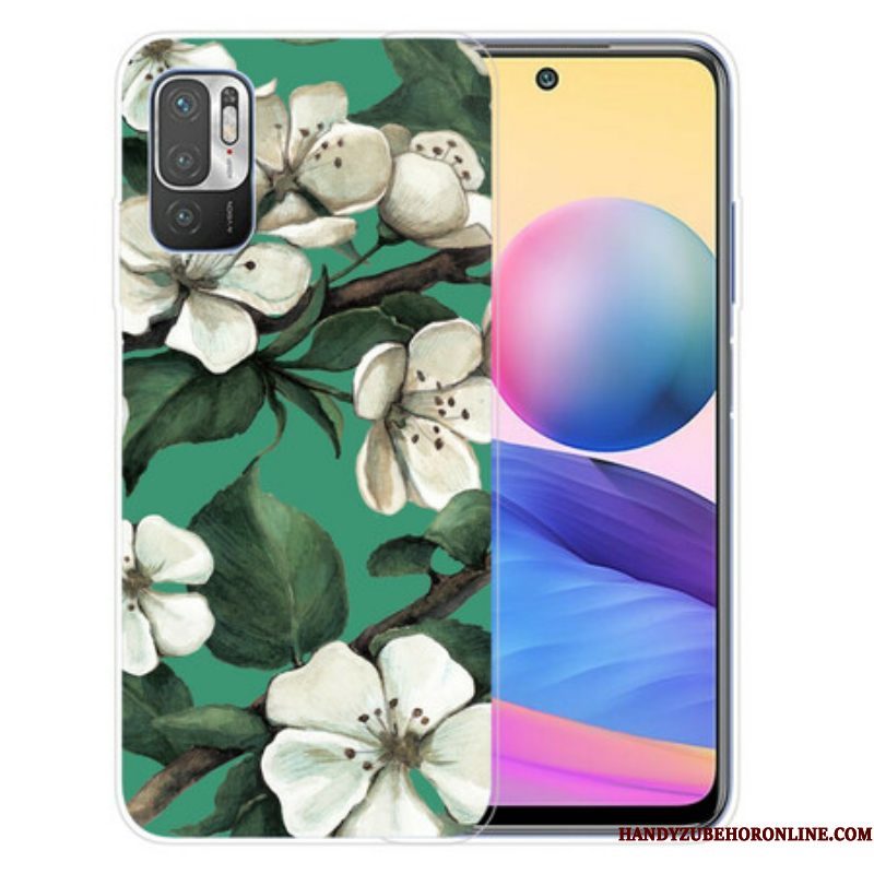 Hoesje voor Xiaomi Redmi Note 10 5G Geschilderde Witte Bloemen