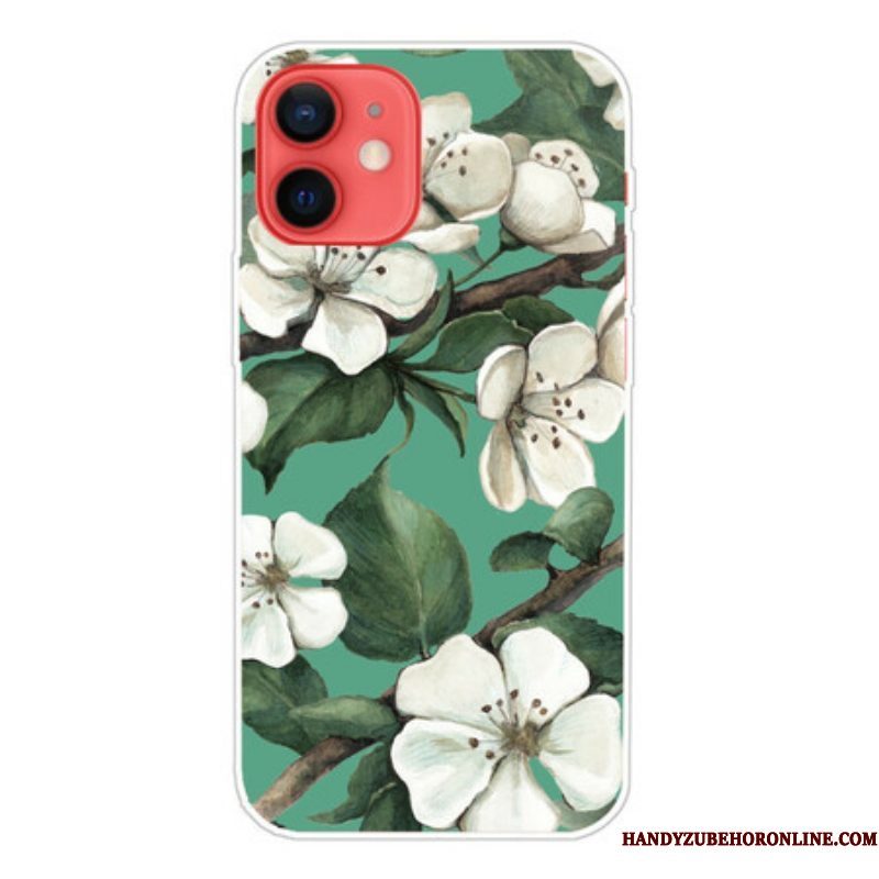 Hoesje voor iPhone 13 Mini Geschilderde Witte Bloemen