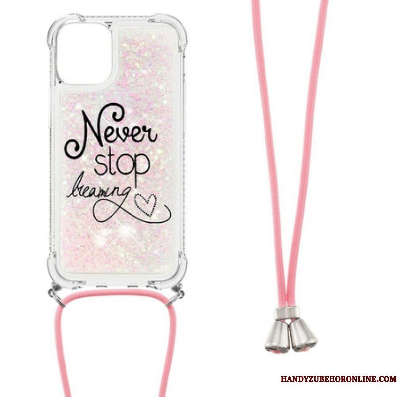 Hoesje voor iPhone 13 Mini Met Koord Stop Nooit Met Glitterkoord