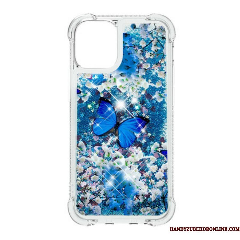 Hoesje voor iPhone 13 Pro Glitter Blauwe Vlinders