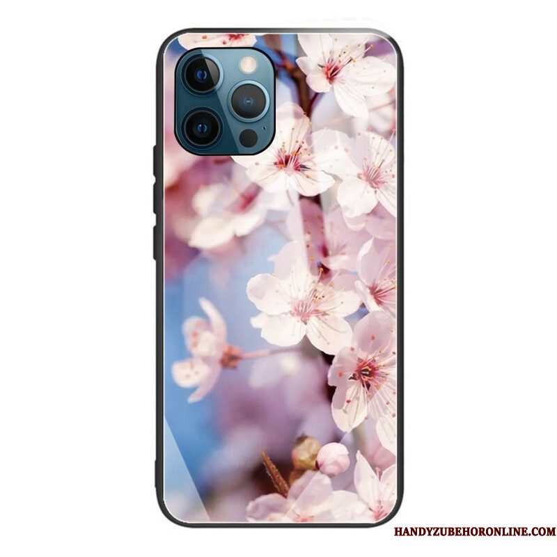 Hoesje voor iPhone 13 Pro Max Gehard Glas Realistische Bloemen