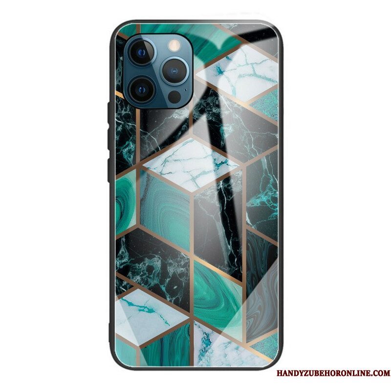 Hoesje voor iPhone 13 Pro Max Geometrie Marmer Gehard Glas