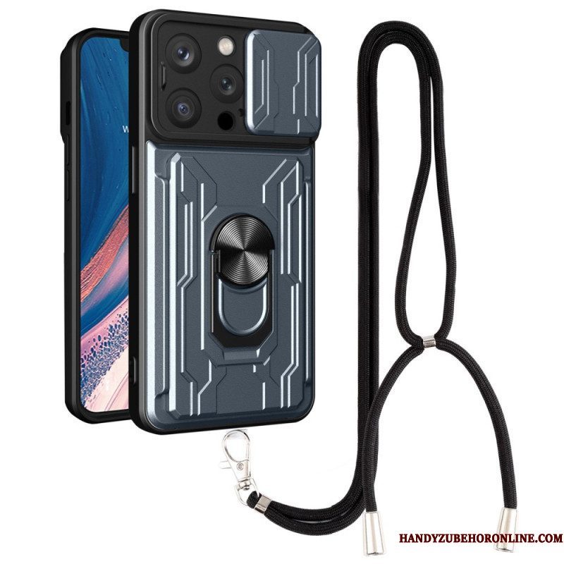 Hoesje voor iPhone 14 Pro Met Koord Kaarthouder Lanyard En Standaard