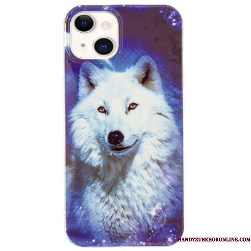 Hoesje voor iPhone 15 Plus Fluorescerende Witte Wolf