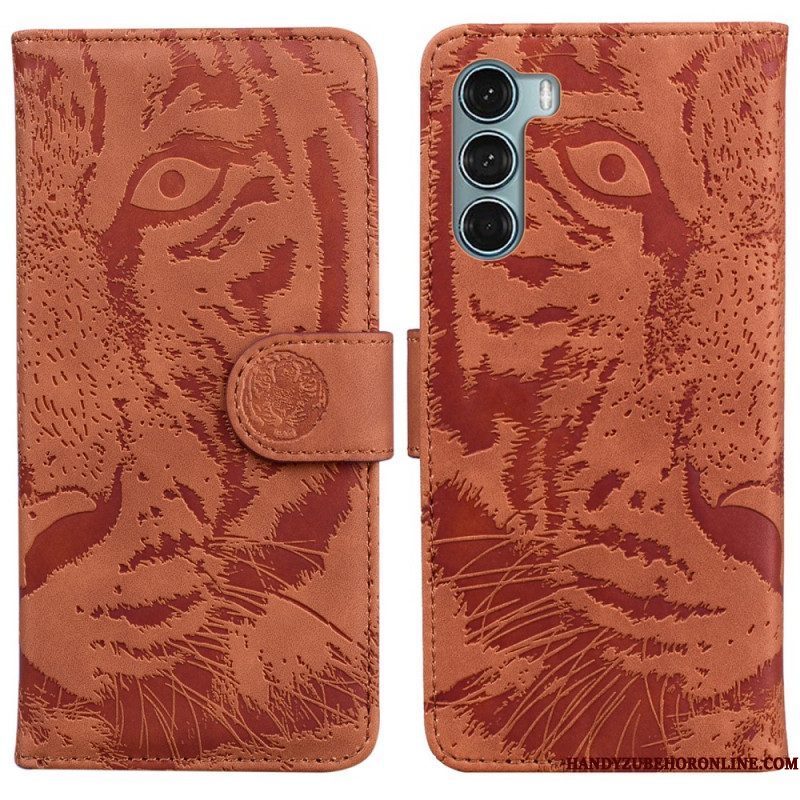 Leren Hoesje voor Moto G200 5G Tijger Gezicht Afdrukken