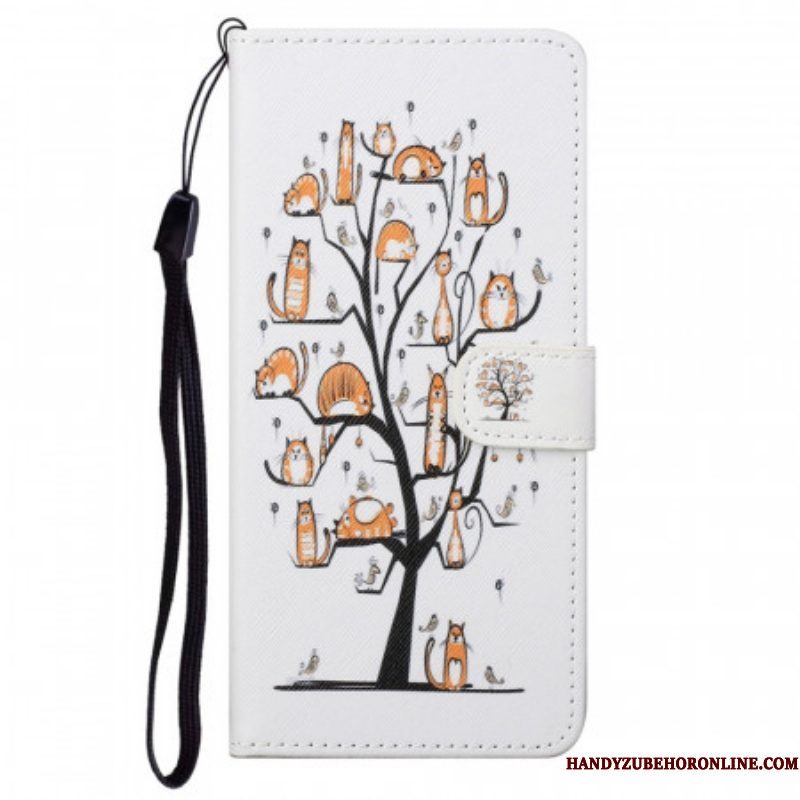 Leren Hoesje voor Moto G71 5G Met Ketting Funky Cats Met Riem