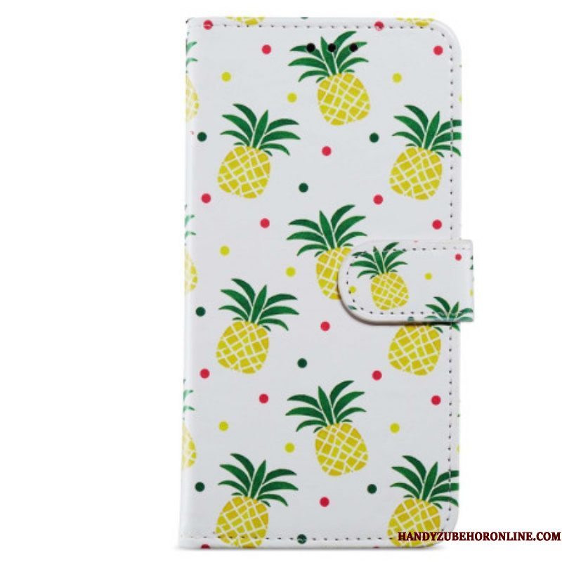 Leren Hoesje voor Moto G73 5G Met Ketting Ananas Met Bandjes