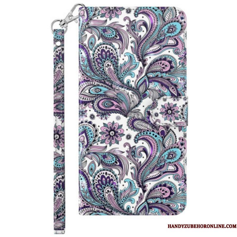 Leren Hoesje voor Moto G73 5G Met Ketting Paisley-patroon Met Bandjes