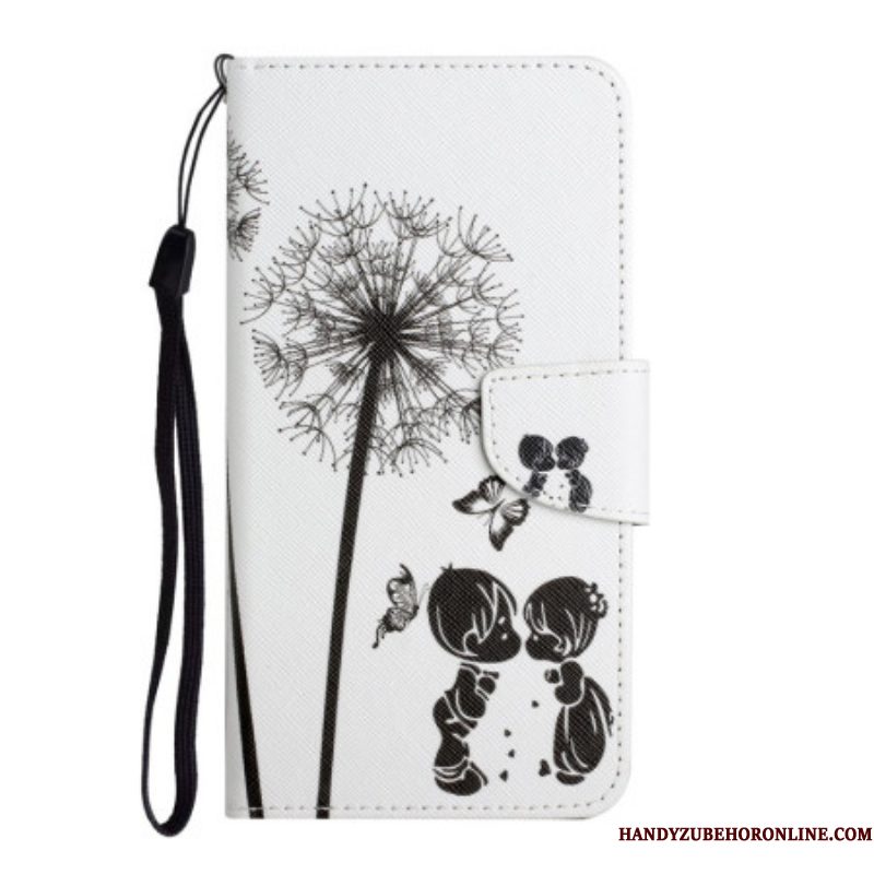 Leren Hoesje voor Samsung Galaxy A54 5G Met Ketting Lanyard Paardebloemen