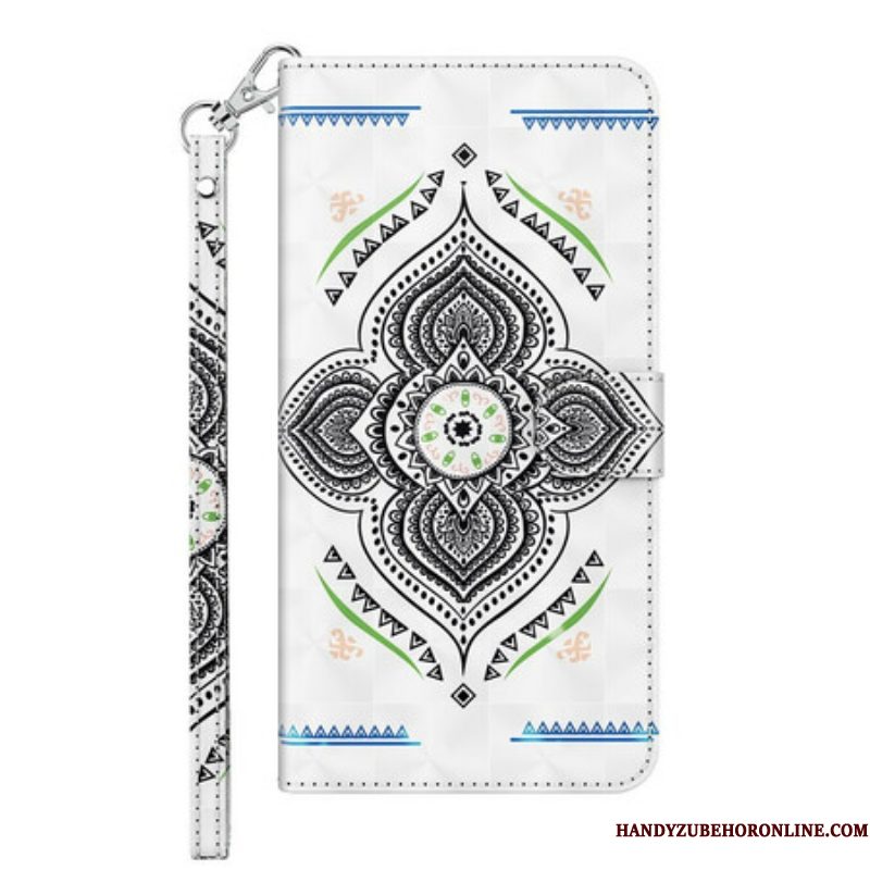 Leren Hoesje voor Samsung Galaxy M12 / A12 Lichte Vlekken Mandala Met Lanyard