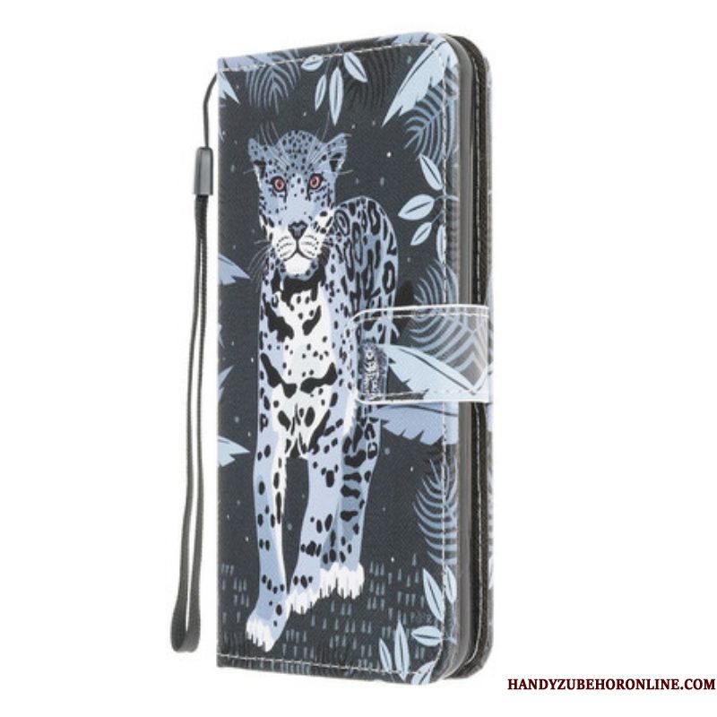 Leren Hoesje voor Samsung Galaxy M12 / A12 Met Ketting Luipaard Met Bandjes