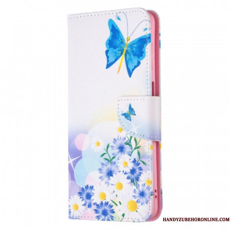 Leren Hoesje voor Samsung Galaxy M52 5G Vlinder En Bloemen