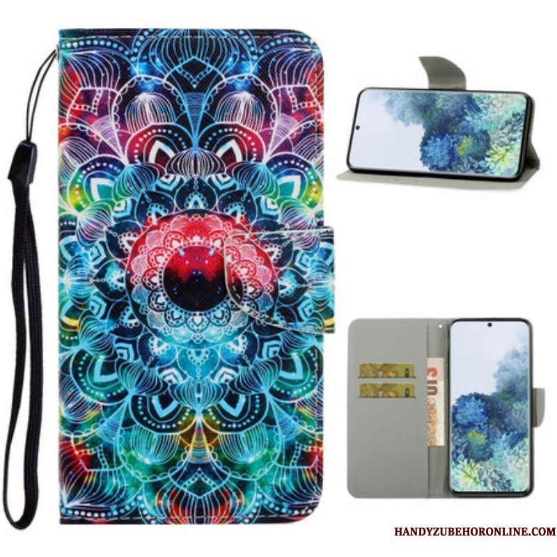 Leren Hoesje voor Samsung Galaxy S21 5G Met Ketting Flitsende Strappy Mandala