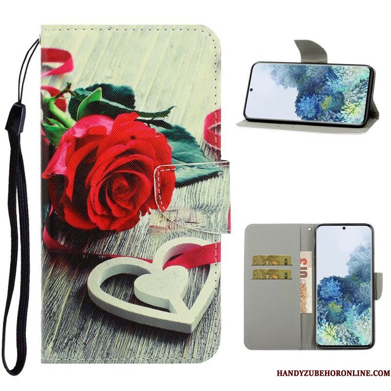 Leren Hoesje voor Samsung Galaxy S21 5G Met Ketting Kleurrijke Strappy Bloemen