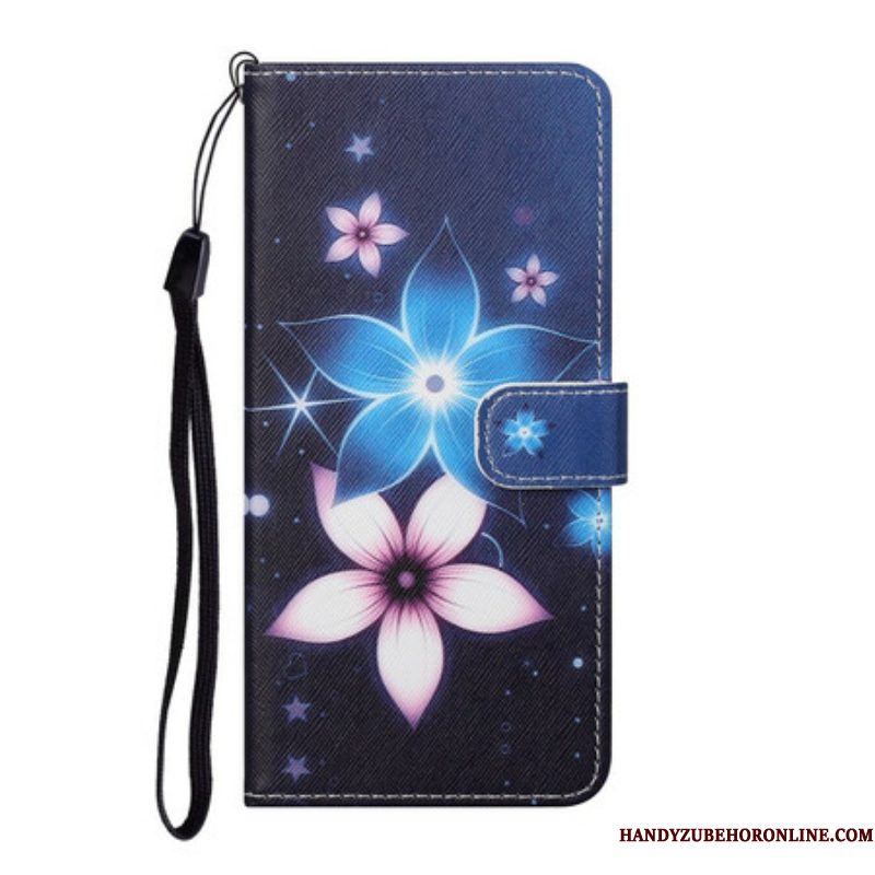 Leren Hoesje voor Samsung Galaxy S21 5G Met Ketting Maanband Bloemen