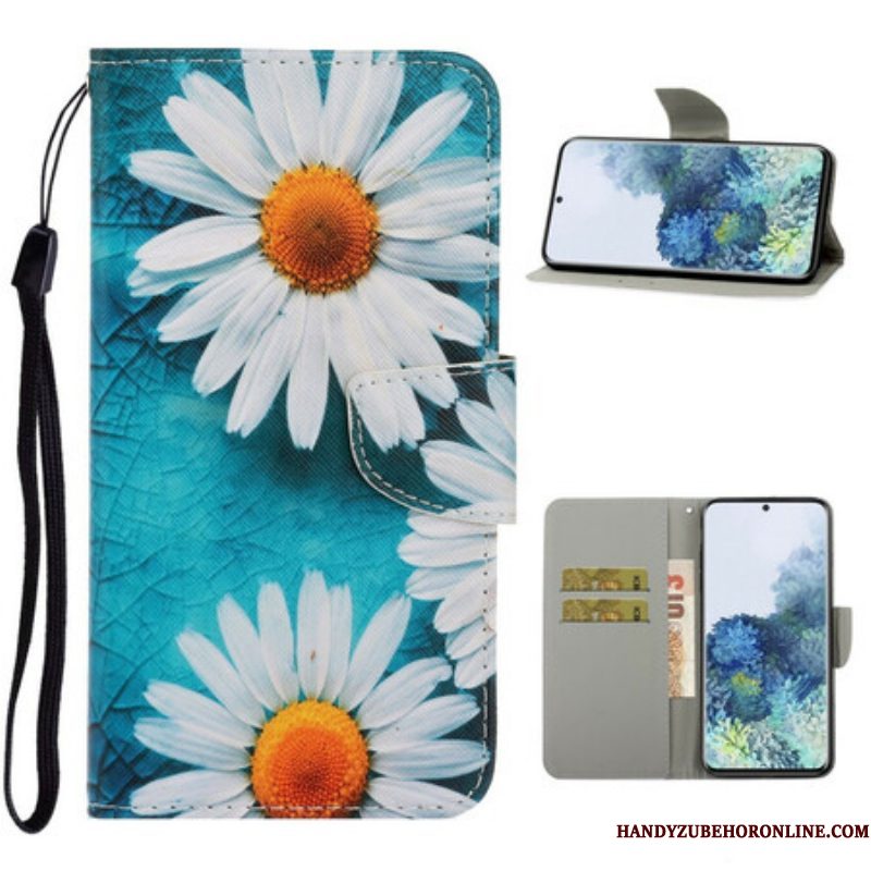 Leren Hoesje voor Samsung Galaxy S21 5G Met Ketting String Madeliefjes