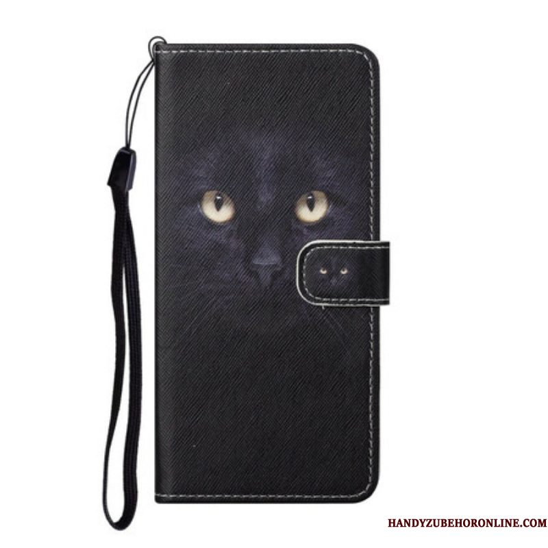 Leren Hoesje voor Samsung Galaxy S21 FE Met Ketting Strappy Zwarte Kattenogen