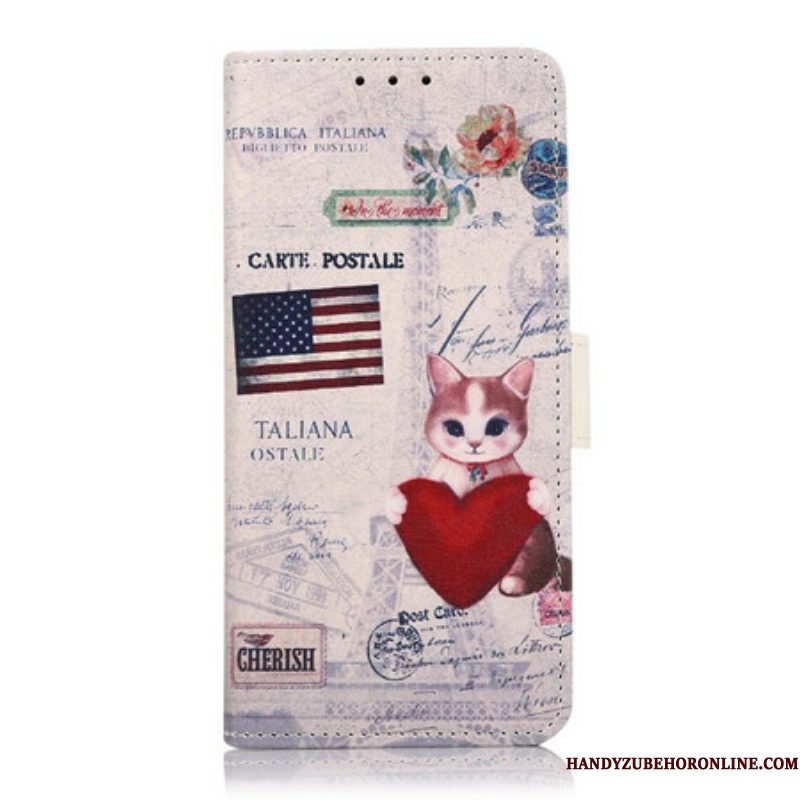 Leren Hoesje voor Samsung Galaxy S21 FE Reiziger Kat