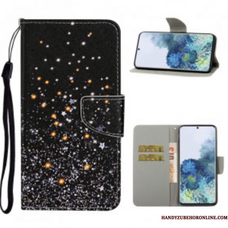 Leren Hoesje voor Samsung Galaxy S21 Ultra 5G Sterren En Pailletten Met Lanyard