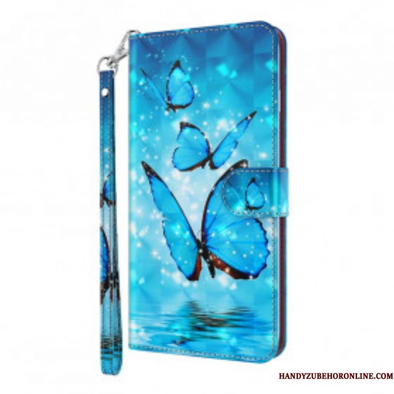 Leren Hoesje voor Samsung Galaxy S21 Ultra 5G Vliegende Blauwe Vlinders