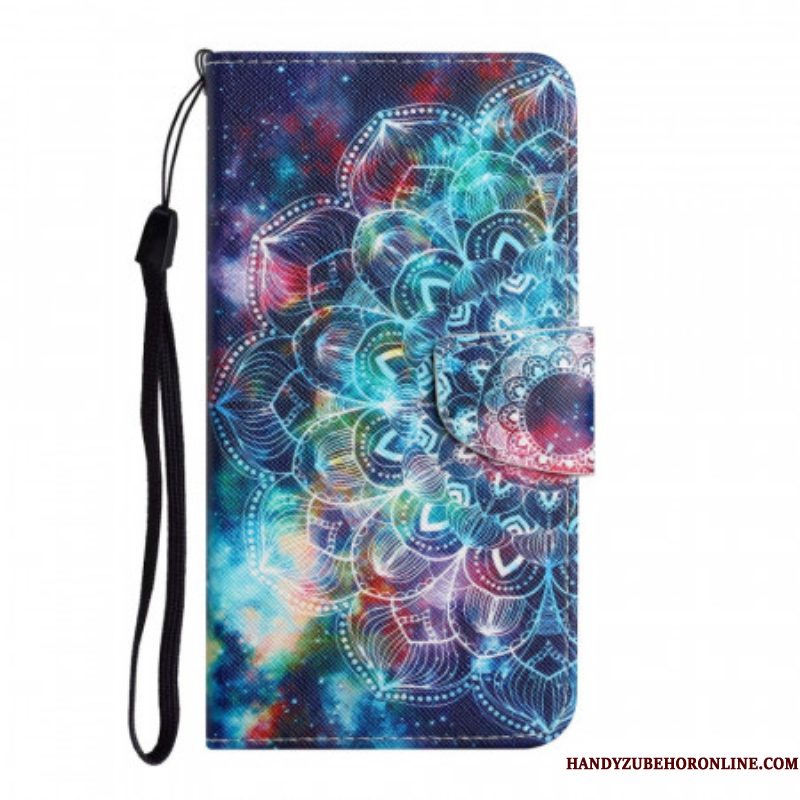 Leren Hoesje voor Samsung Galaxy S22 Plus 5G Met Ketting Flitsende Half Mandala Strappy