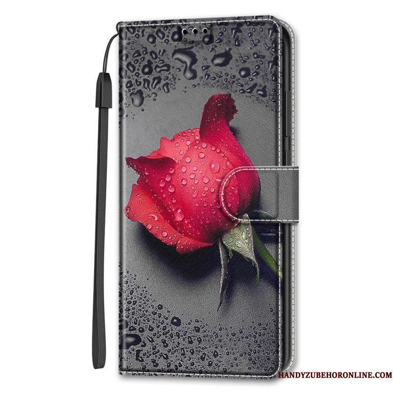 Leren Hoesje voor Samsung Galaxy S22 Ultra 5G Rozen Met Lanyard