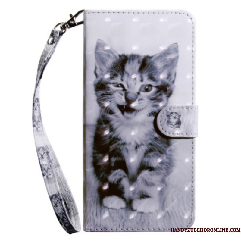 Leren Hoesje voor Samsung Galaxy S23 5G Met Ketting Grijze Kitten Met Riem