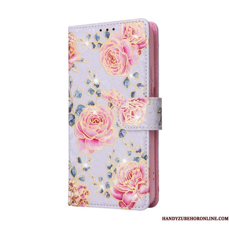 Leren Hoesje voor Samsung Galaxy S23 5G Rfid-bloemen Met Sleutelkoord