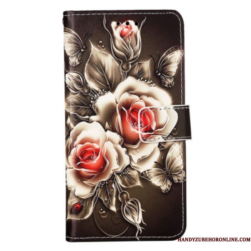 Leren Hoesje voor Samsung Galaxy S23 Ultra 5G Gouden Rozen