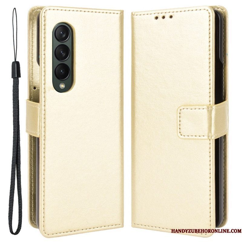 Leren Hoesje voor Samsung Galaxy Z Fold 4 Met Ketting Klassiek Glad Imitatieleer Met Bandjes