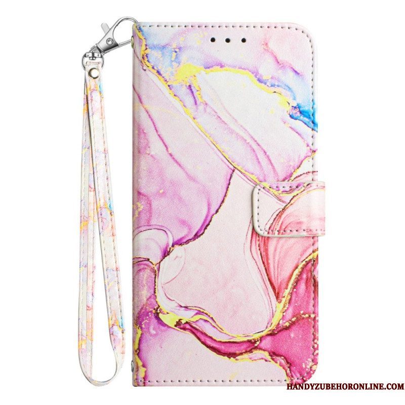 Leren Hoesje voor Sony Xperia 5 IV Marmer Met Lanyard