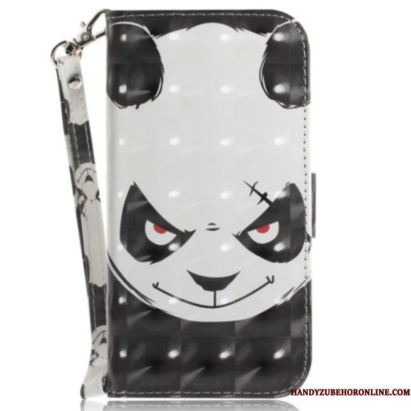 Leren Hoesje voor Xiaomi 12 / 12X Met Ketting Boze Panda Met Lanyard