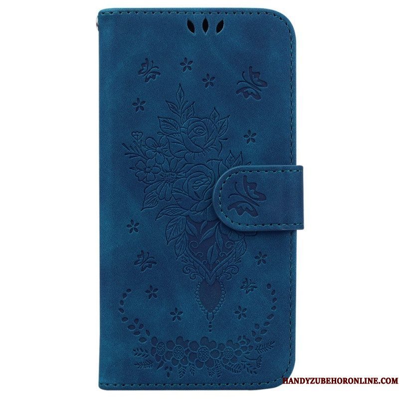 Leren Hoesje voor Xiaomi 12 / 12X Met Ketting Strappy Rozen En Vlinders