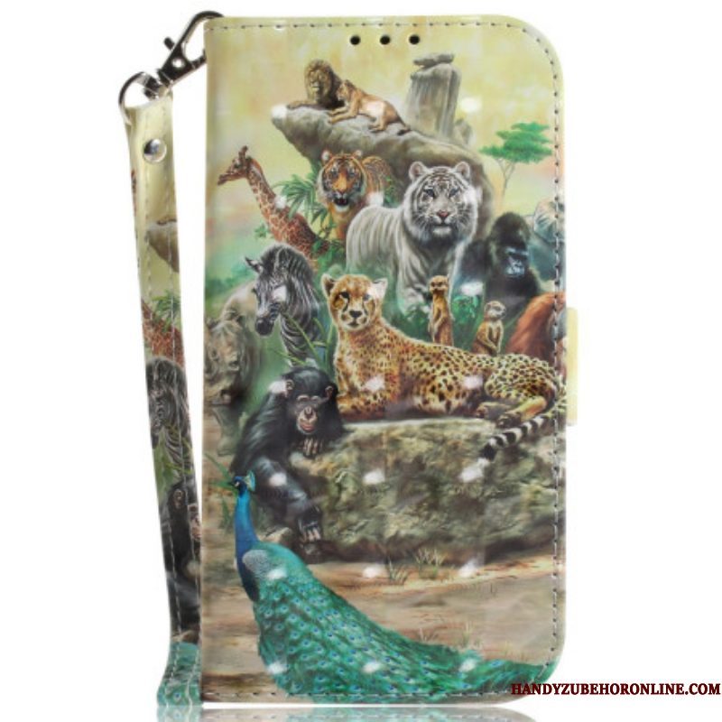 Leren Hoesje voor Xiaomi 13 Met Ketting Safari Dieren Strappy Pump