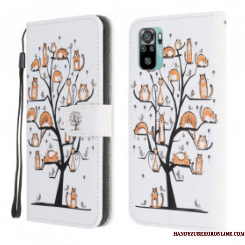 Leren Hoesje voor Xiaomi Redmi Note 10 / 10S Met Ketting Funky Cats Met Riem