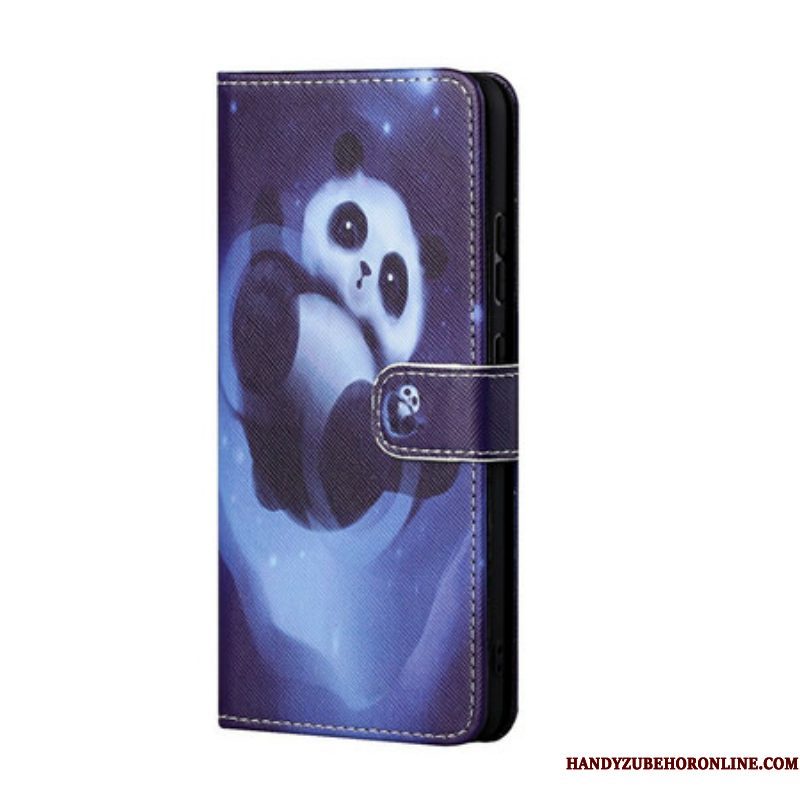 Leren Hoesje voor Xiaomi Redmi Note 10 5G Met Ketting Panda Space Met Sleutelkoord