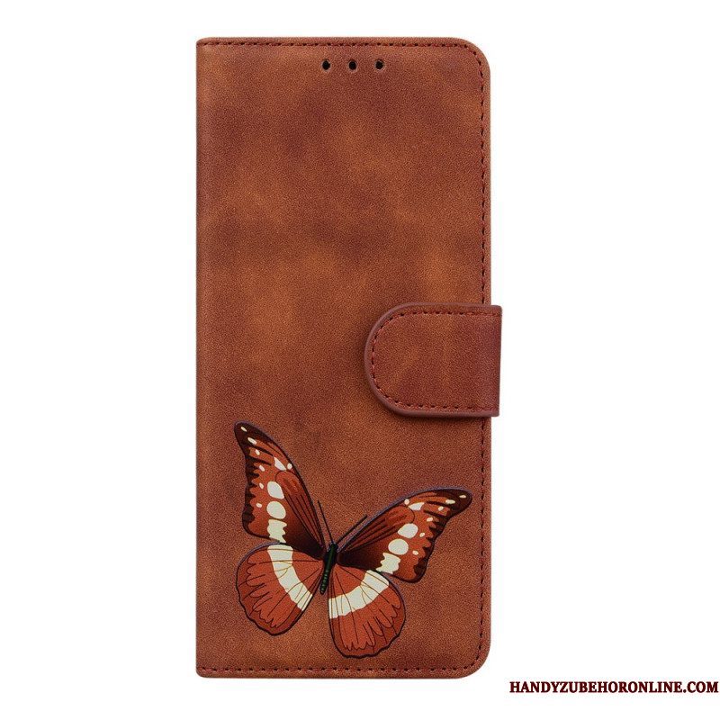 Leren Hoesje voor Xiaomi Redmi Note 11 / 11S Huid-aanraking Vlinder
