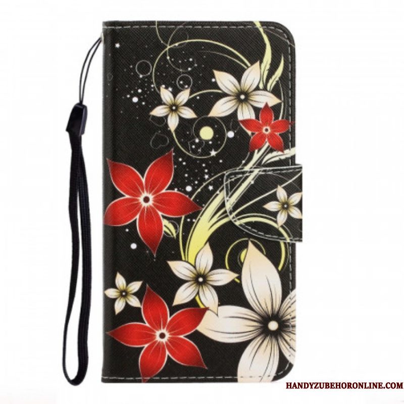 Leren Hoesje voor Xiaomi Redmi Note 11 Pro Plus 5G Met Ketting Kleurrijke Strappy Bloemen