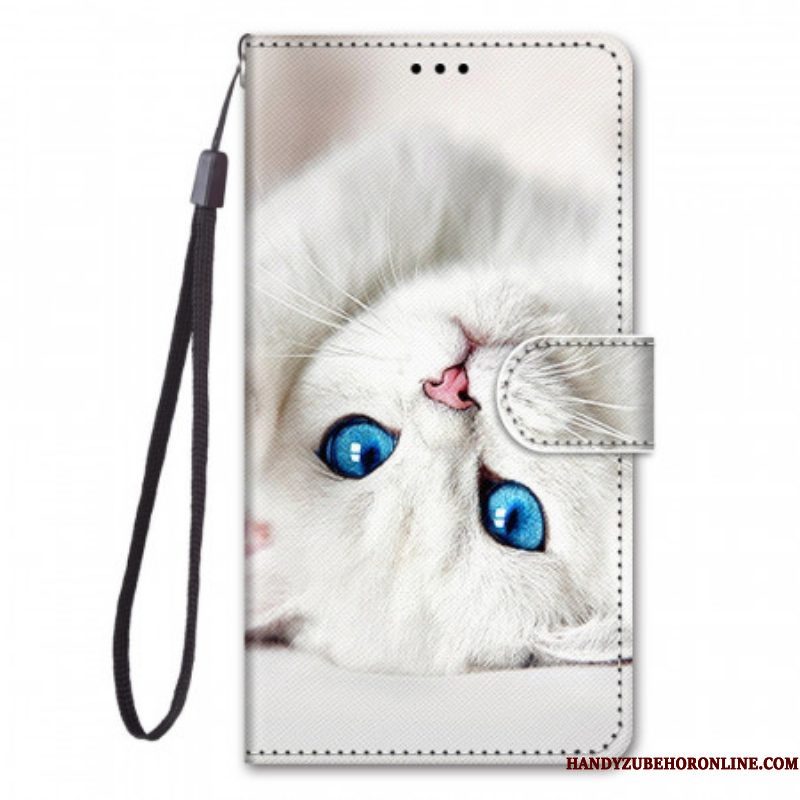 Leren Hoesje voor Xiaomi Redmi Note 11 Pro Plus 5G Met Ketting Witte Kat Met Riem