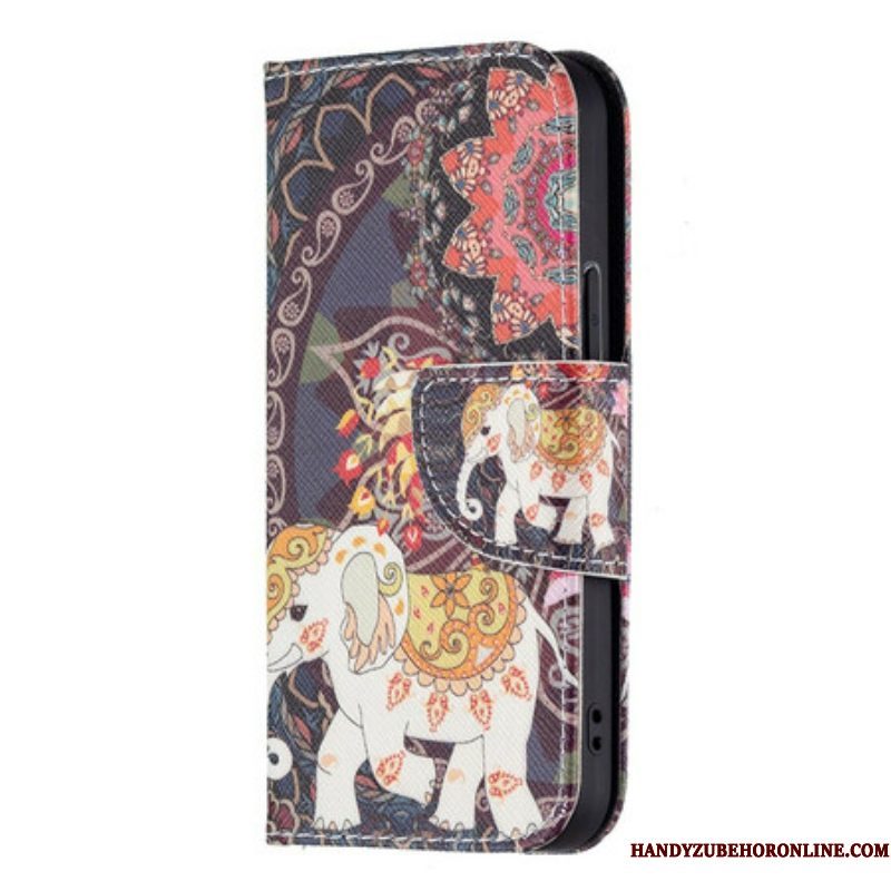 Leren Hoesje voor iPhone 13 Mini Indische Olifant