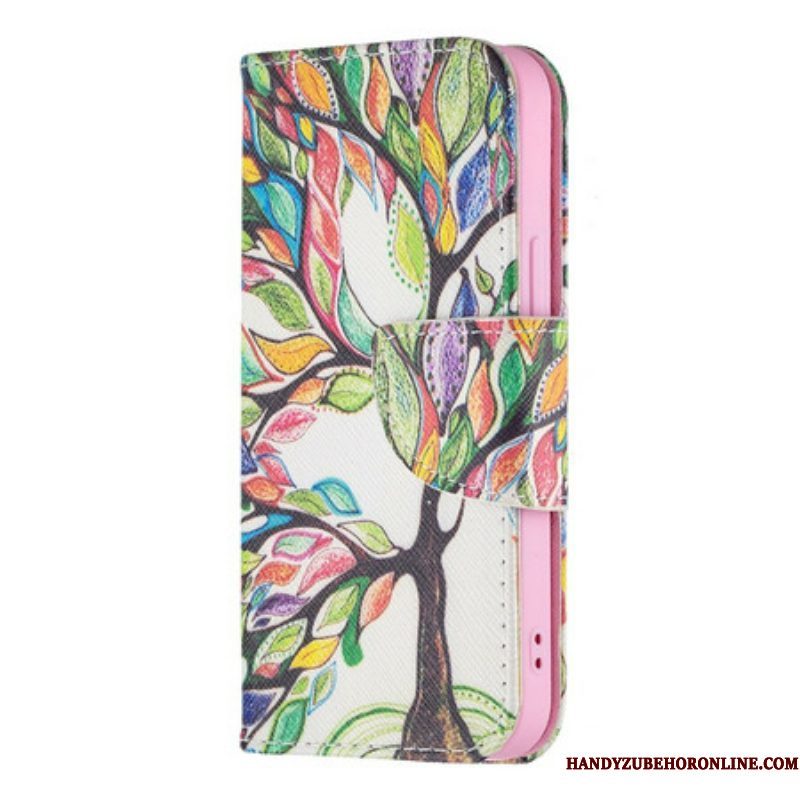 Leren Hoesje voor iPhone 13 Mini Kleurrijke Boom