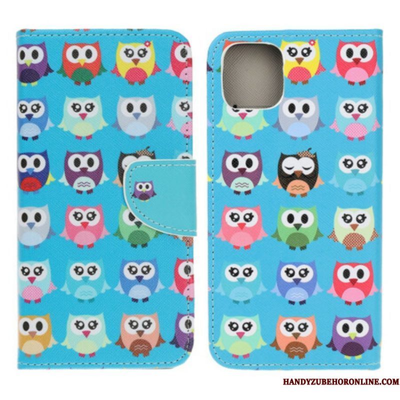 Leren Hoesje voor iPhone 13 Mini Meerdere Uilen