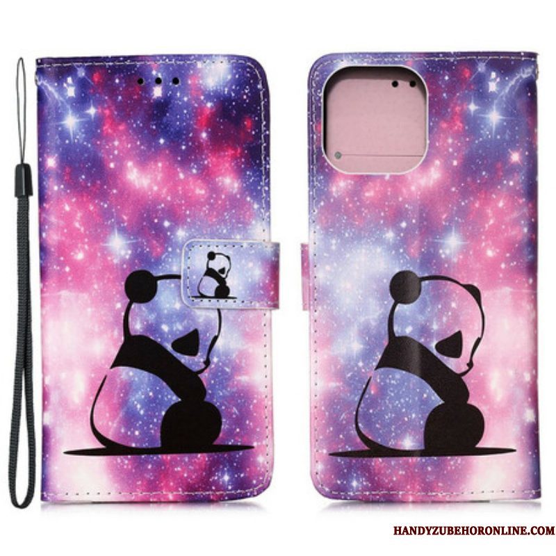 Leren Hoesje voor iPhone 13 Mini Panda Galaxy