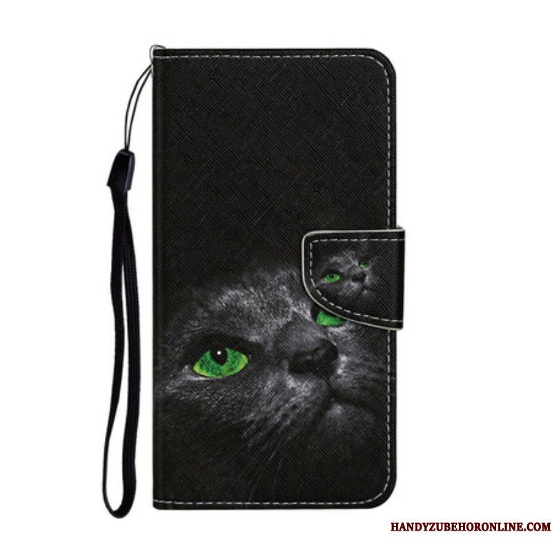 Leren Hoesje voor iPhone 13 Pro Groene Kattenogen Met Koord